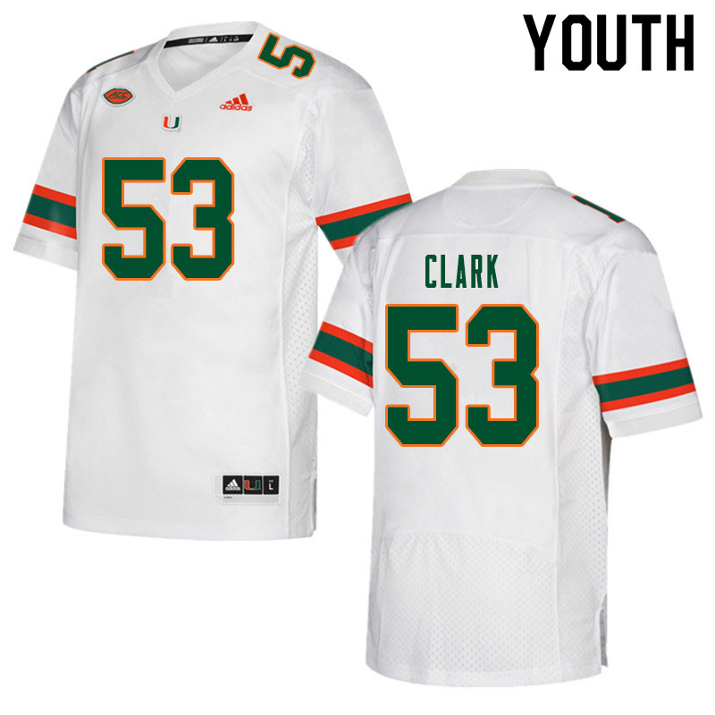 Youth #53 Jakai Clark Miami Hurricanes College Football Jerseys Sale-White
